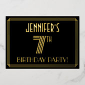 7th Birthday Party —アールデコスタイル「7」 +名前 箔招待状 (正面)