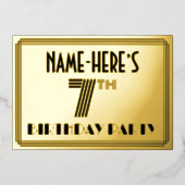 7th Birthday Party —アールデコスタイル「7」 & Name 箔招待状 (正面)