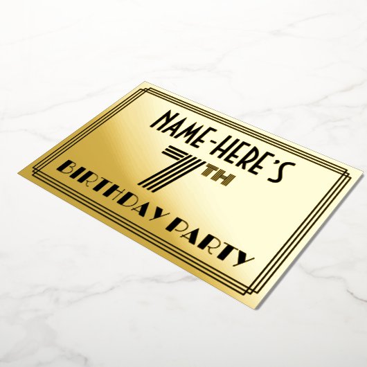 7th Birthday Party —アールデコスタイル「7」 & Name 箔招待状 (回転した状態)