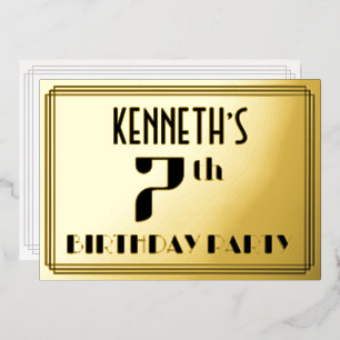 7th Birthday Party:アールデコ「7」と名前 箔招待状