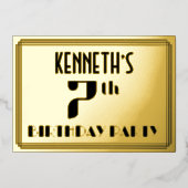 7th Birthday Party:アールデコ「7」と名前 箔招待状 (正面)