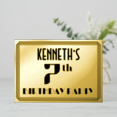 7th Birthday Party:アールデコ「7」と名前 箔招待状 (立ち正面)