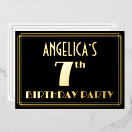 7th Birthday Party:アールデコ「7」、名前つき 箔招待状