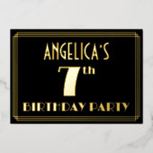 7th Birthday Party:アールデコ「7」、名前つき 箔招待状 (正面)