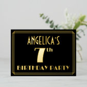 7th Birthday Party:アールデコ「7」、名前つき 箔招待状 (立ち正面)