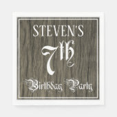 7th Birthday Party — ファンシー Script, フェイク Wood Look スタンダードランチョンナプキン (正面)