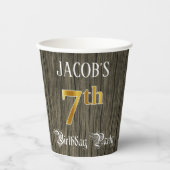 7th Birthday Party — フェイク金ゴールド&ウッドフェイク・ルックス 紙コップ (正面)