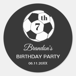 7th Birthday Party Soccer Black Boys Sports ラウンドシール