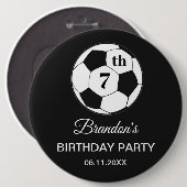 7th Birthday Party Soccer Black Boys Sports 缶バッジ (正面&裏面)