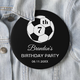 7th Birthday Party Soccer Black Boys Sports 缶バッジ