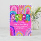 7th Birthday Rainbow Hot Pink Party Invitation 招待状 (スタンド正面)