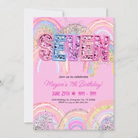 7th Birthday Rainbow Invitation 招待状 (正面)