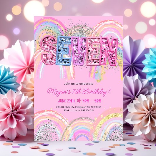 7th Birthday Rainbow Invitation 招待状