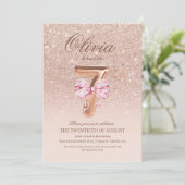 7th Birthday Rose Pink Gold  Bow Birthday Party  招待状 (スタンド正面)