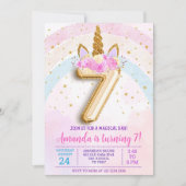 7th birthday unicorn invitation, Editable seventh 招待状 (正面)