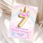 7th birthday unicorn invitation, Editable seventh  招待状