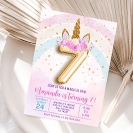 7th birthday unicorn invitation, Editable seventh  招待状
