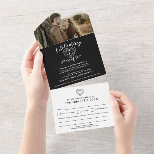 7th black onyxの周年記念RSVP結婚写真 オールインワン招待状 (貼ってはがせる)