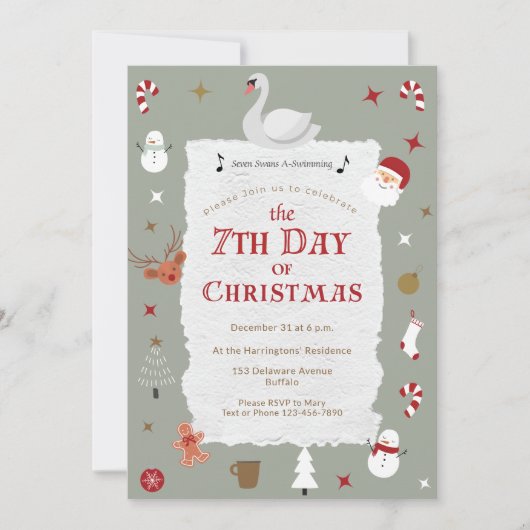 7th Day of Christmas Retro New Year's Eve Party 招待状 (正面)