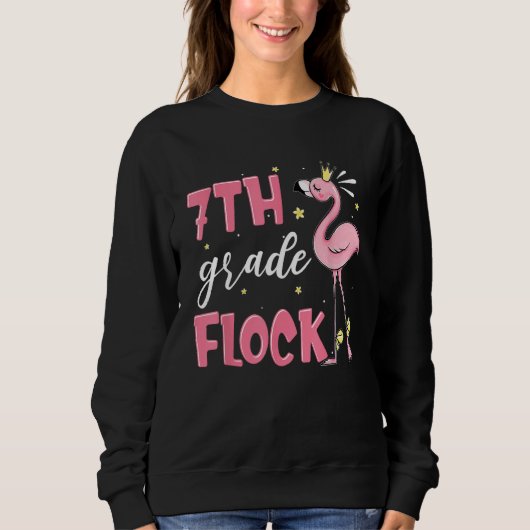 7th Grade Flock Flamingo Back To School Girls スウェットシャツ (正面)