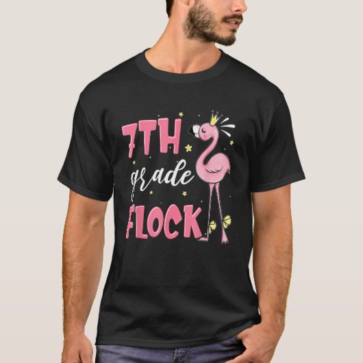 7th Grade Flock Flamingo Back To School Girls Tシャツ (正面)