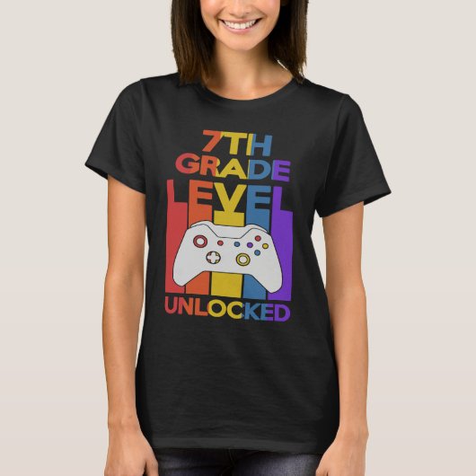 7th Grade Level Unlocked Video Gamer Back to Schoo Tシャツ (正面)