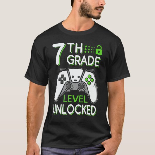 7th Grade Level Unlocked VideoGame Gamer Back to S Tシャツ (正面)