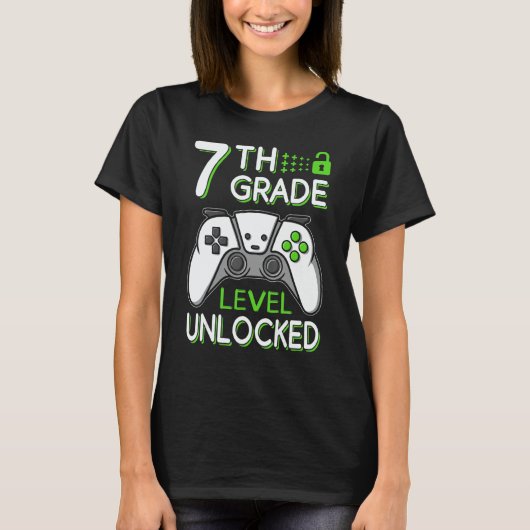 7th Grade Level Unlocked VideoGame Gamer Back to S Tシャツ (正面)