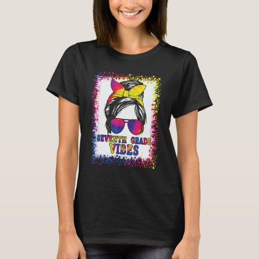 7th Grade Vibes Messy Bun Back To School Kids Girl Tシャツ (正面)