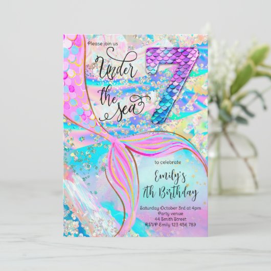 7th Mermaid Birthday Under the Sea Invitation 招待状 (スタンド正面)