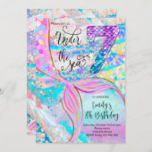7th Mermaid Birthday Under the Sea Invitation 招待状 (正面/裏面)