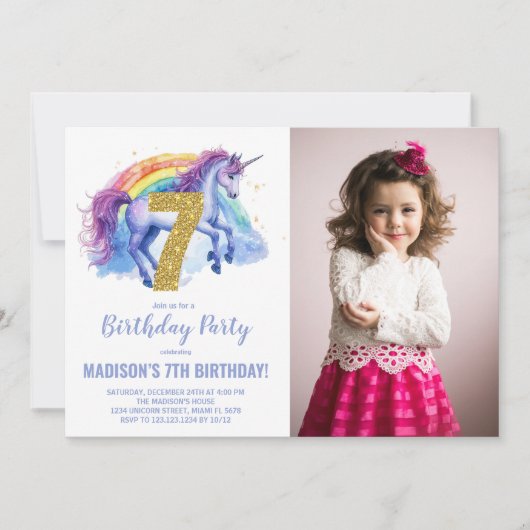 7th Rainbow Unicorn誕生日招待状写真 招待状 (正面)
