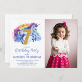 7th Rainbow Unicorn誕生日招待状写真 招待状 (正面/裏面)