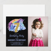 7th Rainbow Unicorn誕生日招待状写真 招待状 (正面/裏面)