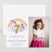 7th Rainbow Unicorn誕生日招待状写真 招待状 (正面/裏面)