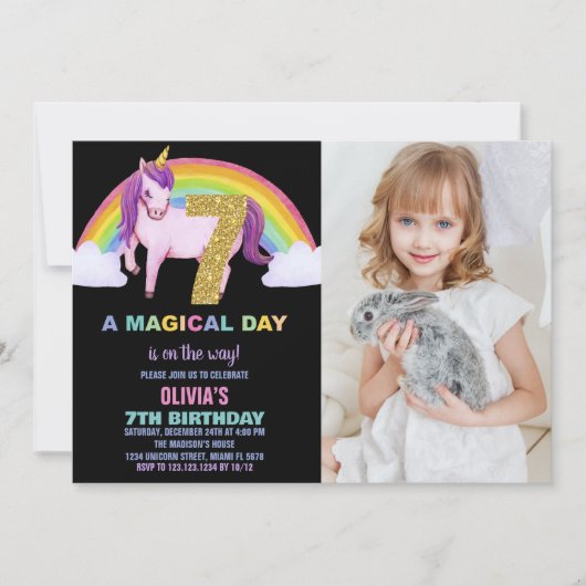 7th Rainbow Unicorn誕生日招待状写真 招待状 (正面)