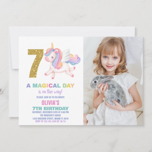 7th Rainbow Unicorn誕生日招待状w photo 招待状 (正面)