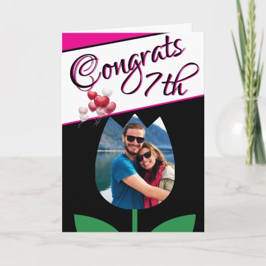 7th Wedding Anniversary Photo Card Black White カード (正面)