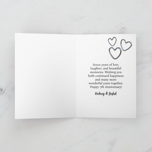 7th Wedding Anniversary Photo Card Black White カード (内部)