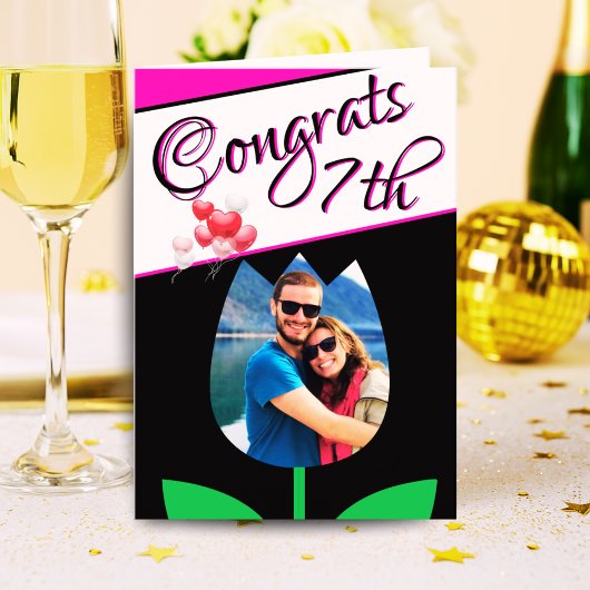 7th Wedding Anniversary Photo Card Black White カード