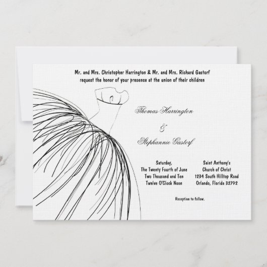 7x5 ブラックドレス ウェディング 招待状 (正面)