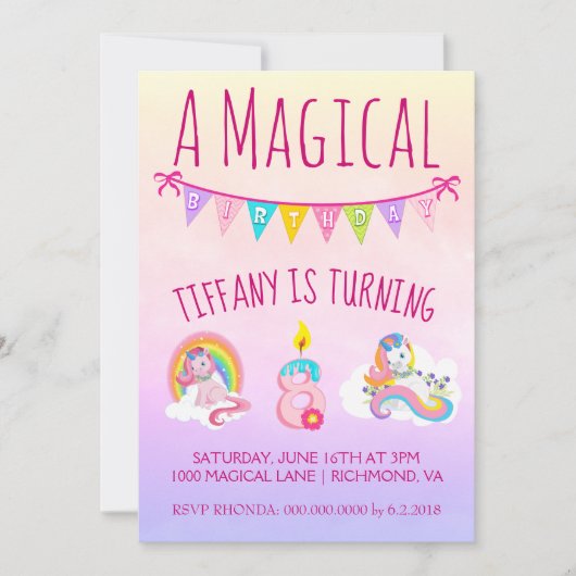 8かわいらし歳の一角獣誕生会 招待状 (正面)