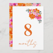 8か月ベビーのマイルストーン ピンクオレンジの月間カード 招待状 (正面/裏面)