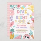 8つのトロピカルビーチ8thバースデーパーティーに飛び込む 招待状 (正面/裏面)