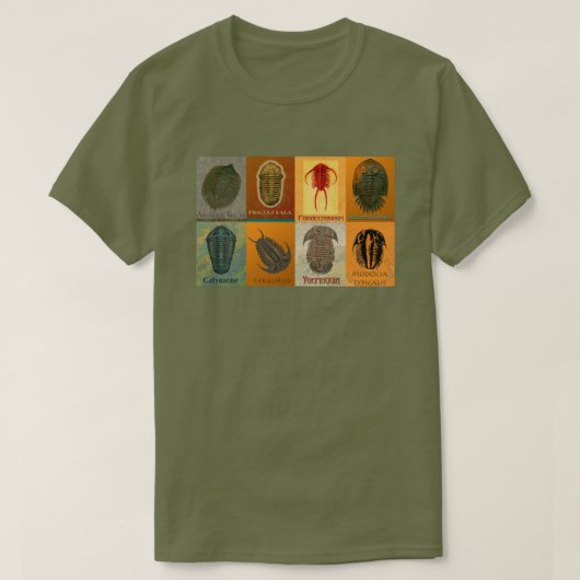 8つの三葉虫の化石 Tシャツ (デザイン正面)