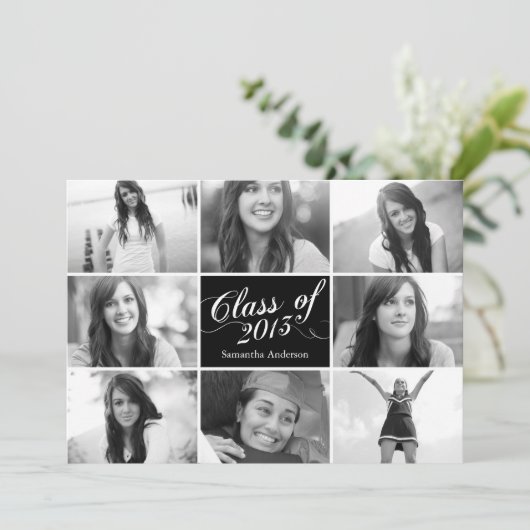 8つの写真の原稿の卒業の招待状の黒 招待状 (スタンド正面)