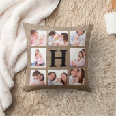 8つの家族写真が付いているフェイクなバーラップのモノグラム クッション (ブランケット)