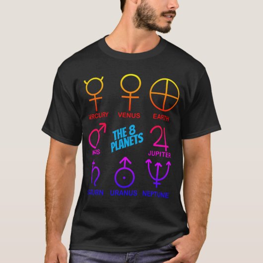 8つの惑星のシンボル カスタマイズ可能 Tシャツ (正面)