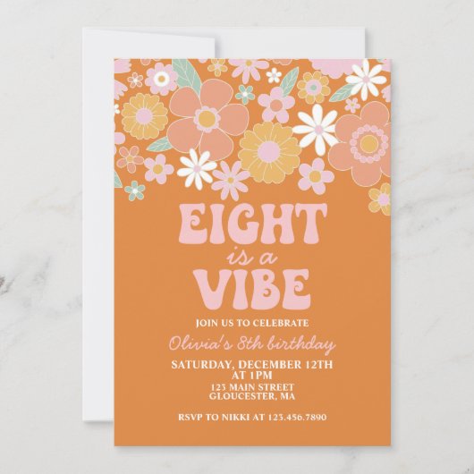 8はバイブグルービーレトロフローラ8th誕生日 招待状 (正面)