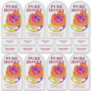 8アートフラワーポップ・アートのク透明ハニージャー食品のセット シール